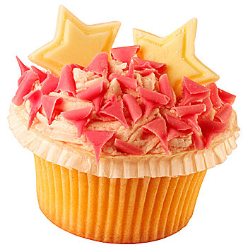 粉色,星,杯形蛋糕,白色背景