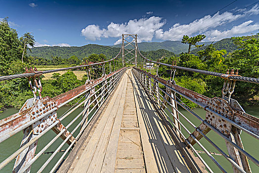 木桥,上方,歌曲,河,靠近,万荣,老挝