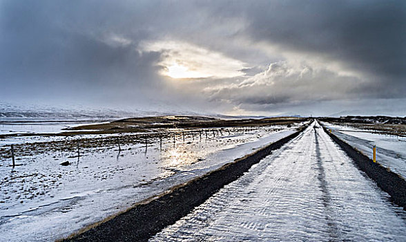 风景,冬天,道路,状况,冰岛,乡间小路,遮盖,层次,纯,冰,欧洲,大幅,尺寸