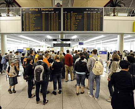 乘客,等待,队列,户外,安全,斯图加特,机场,巴登符腾堡,德国,欧洲