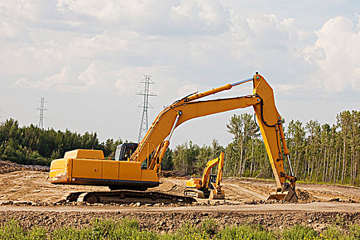 修路,反铲挖土机,艾伯塔省,加拿大
