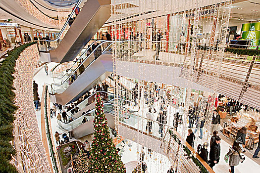 购物,中心,圣诞装饰,圣诞树,人,商店,斯图加特,巴登符腾堡,德国,欧洲