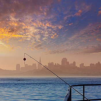 旧金山,雾,天际线,鱼竿,雾气,加利福尼亚