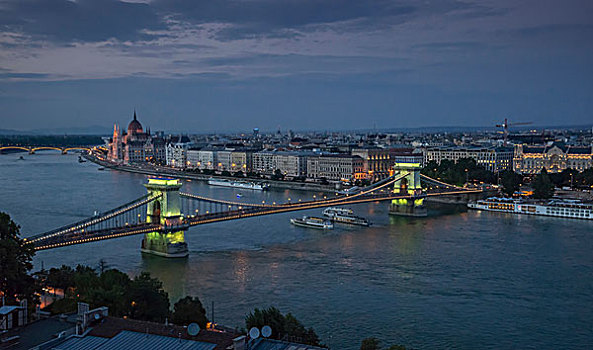 议会,链索桥,多瑙河,黄昏,匈牙利,布达佩斯