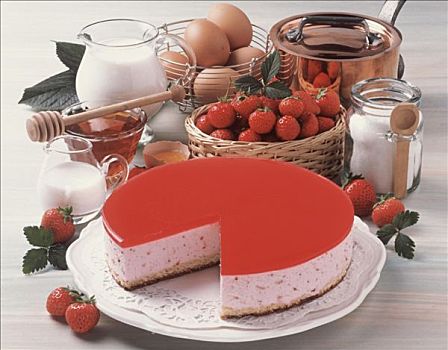 草莓,芝士蛋糕,切片