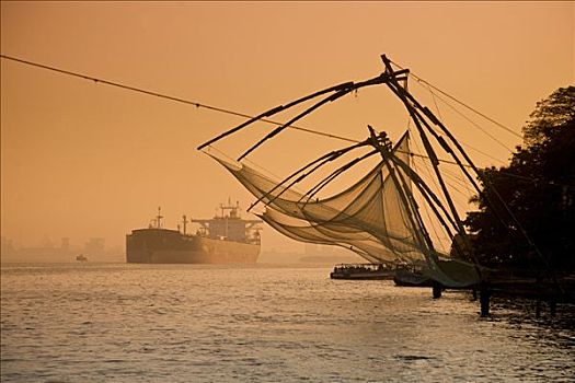 传统,渔网,堡垒,喀拉拉,印度