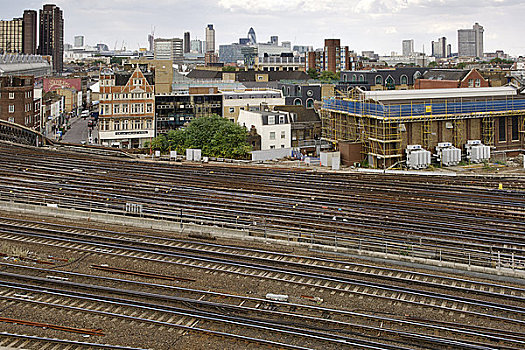 英格兰,伦敦,滑铁卢,轨道,天际线,靠近,火车站