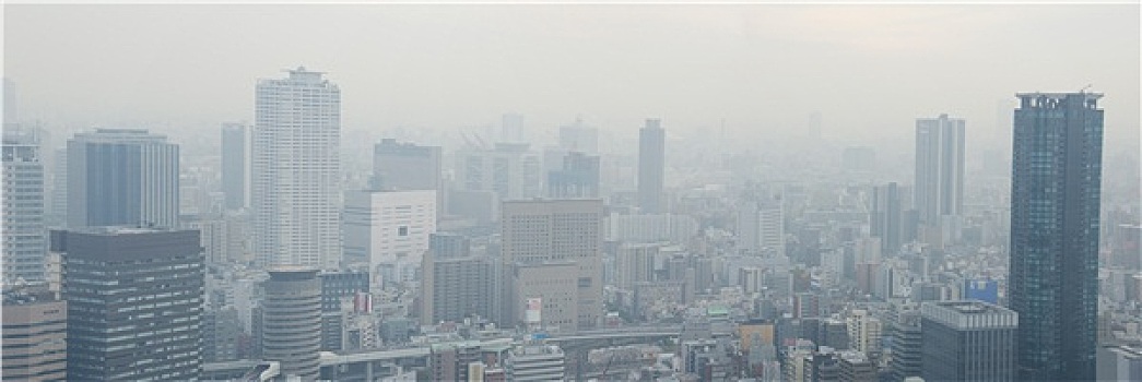 大阪,天际线,雾状,白天