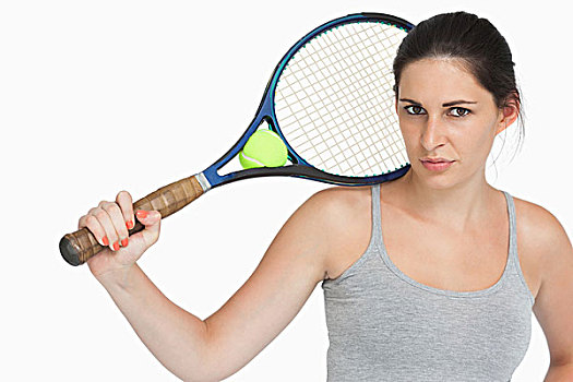 女运动员,网球拍,白色背景