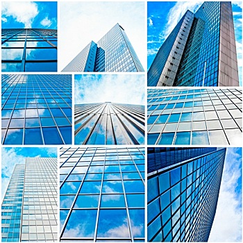 现代,玻璃,剪影,摩天大楼