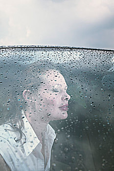 脸,后面,汽车,风档玻璃,雨,梦