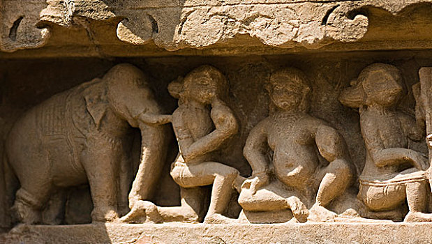 雕塑,特写,庙宇,克久拉霍,地区,中央邦,印度