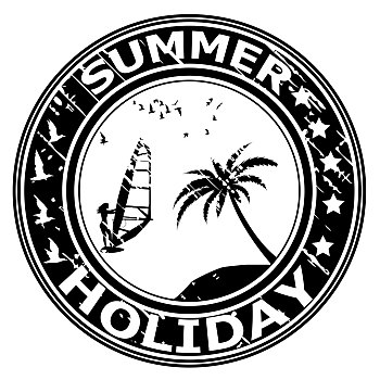 暑假,图章,棕榈树,冲浪,剪影