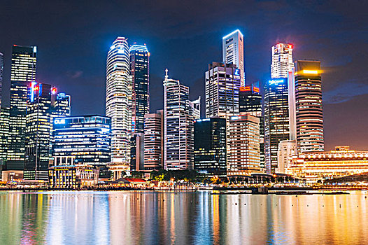 天际线,夜晚,新加坡