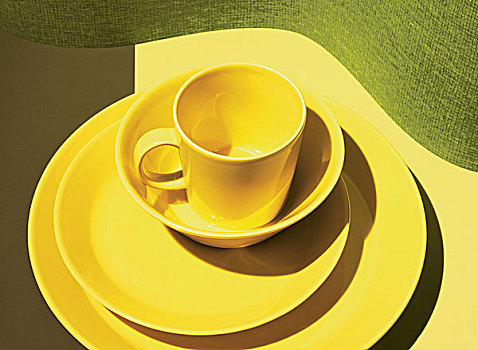 黄色,盘子,杯子