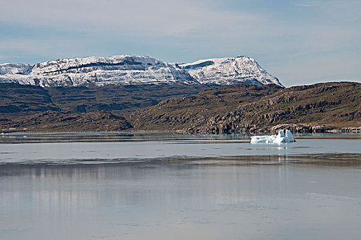 格陵兰,靠近,景色,峡湾,冰山,清新,秋天,雪,山顶,大幅,尺寸