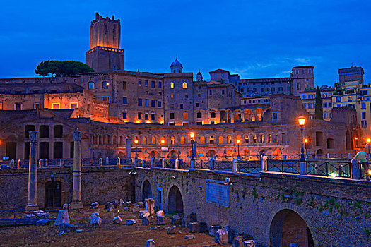 古罗马广场,市场,黄昏,罗马,拉齐奥,意大利,欧洲