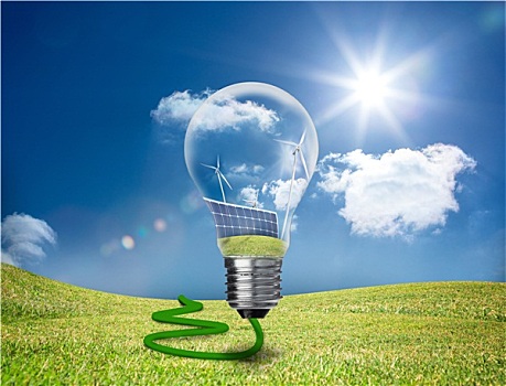 电灯泡,展示,太阳能电池板,涡轮,漂浮,绿色,地点,阳光