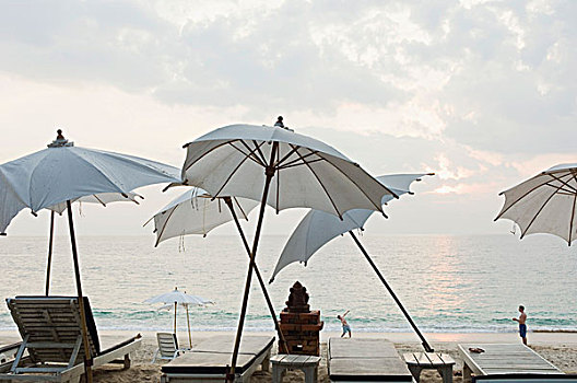伞,长,海滩,苏梅岛,岛屿,甲米,泰国,亚洲