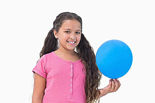 小女孩,拿着,蓝色,气球