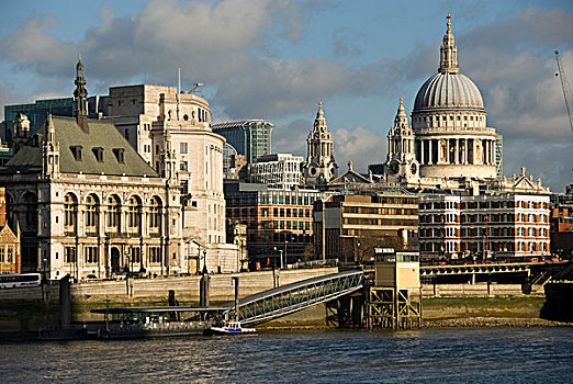 圣保罗大教堂,泰晤士河,码头,伦敦,英格兰,英国,欧洲