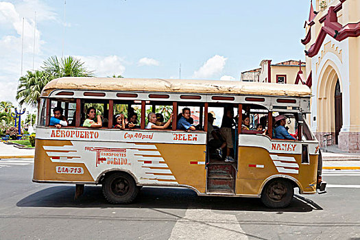 小,巴士,公用,运输,伊基托斯,洛雷托,秘鲁,南美