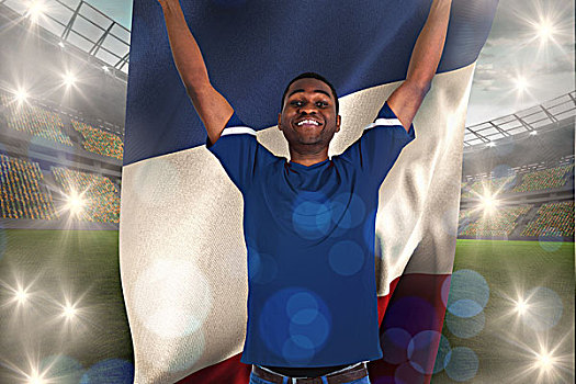 欢呼,球迷,蓝色,拿着,法国国旗