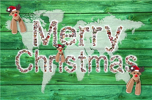 圣诞快乐,文字,世界,地图,球体,绿色,红色,白色,彩色