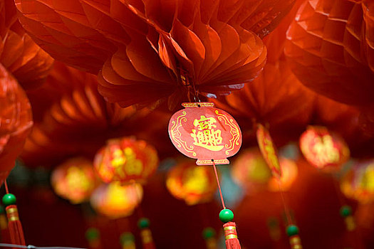 北京春节庙会上的红灯笼特写