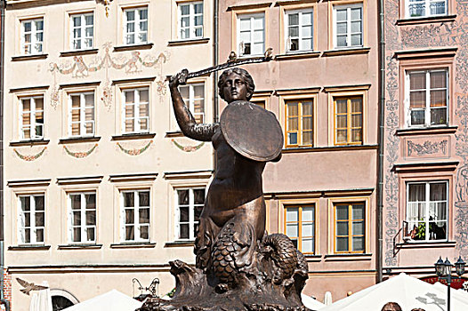 雕塑,老,城镇,市场,地点,古城区,华沙,省,波兰,欧洲