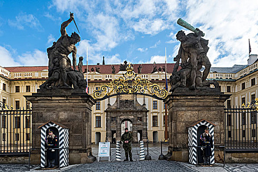 站立,尽职,大门,布拉格城堡,布拉格,捷克共和国