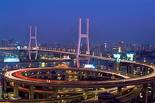 俯拍,桥,光亮,黄昏,上海,中国