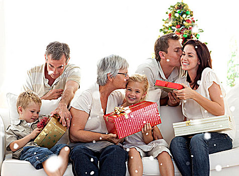 家庭,给,礼物,圣诞节