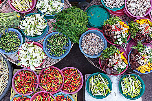 彩色,菜摊,市场,万象,老挝