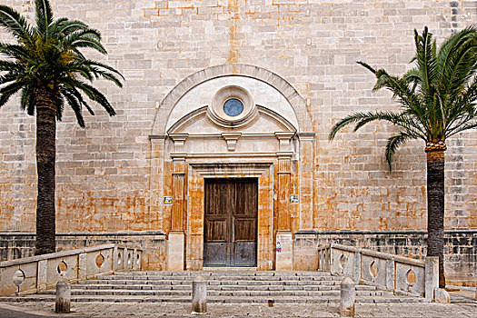正门入口,教堂,马略卡岛,巴利阿里群岛,西班牙,欧洲