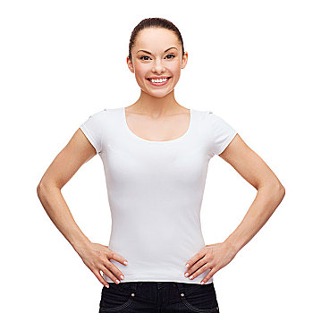 t恤,设计,概念,微笑,女人,留白,白色