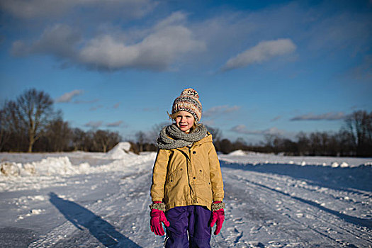 女孩,冬天,衣服,积雪,小路,安大略省,加拿大