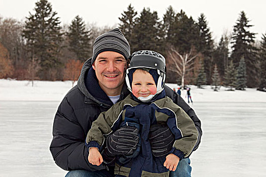 父子,户外,滑冰场,艾伯塔省,加拿大