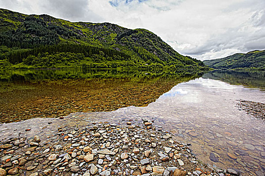 风景,湖,反射,苏格兰