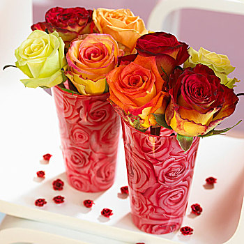 两个,花瓶,玫瑰