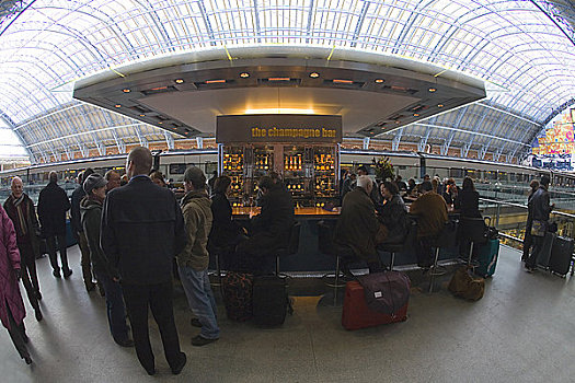 旅行者,乘客,放松,香槟,欧洲,国际,欧洲之星,火车站,伦敦,英格兰,英国