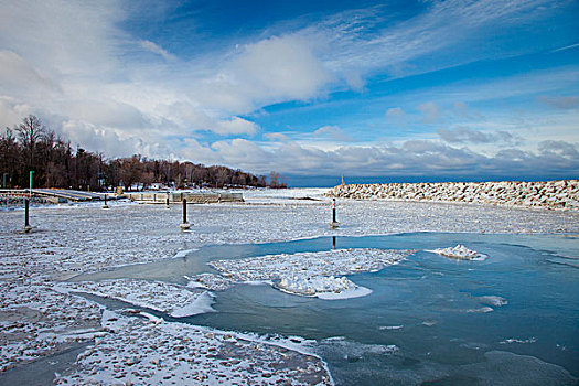 岸边,冰冻,伊利湖,靠近,俄亥俄,美国