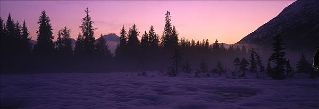 日落,冬天,楚加,山谷
