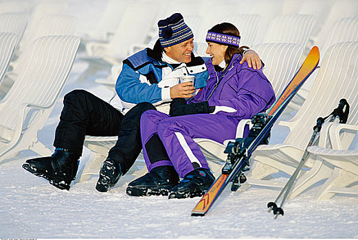 伴侣,休息,滑雪
