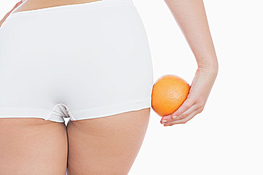 腹部,女人,短裤,新鲜,橙色,上方,白色背景