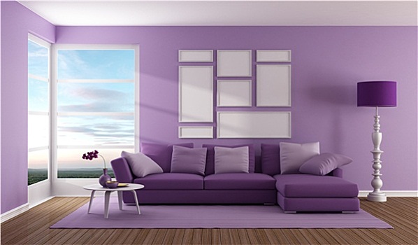 紫色,現代,客廳