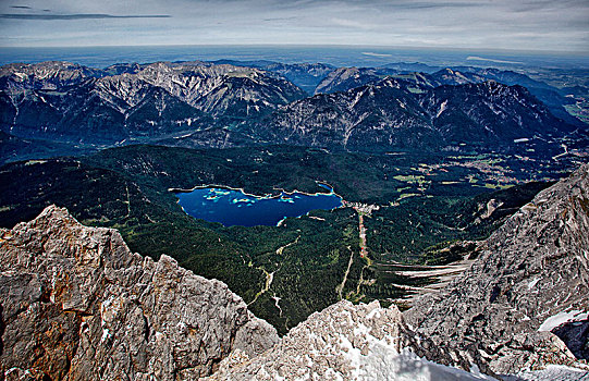 风景,楚格峰,湖,巴伐利亚阿尔卑斯山,巴伐利亚,上巴伐利亚,德国,欧洲