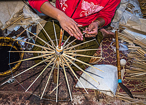 缅甸,掸邦,区域,宾德雅,制作,竹子,遮阳伞
