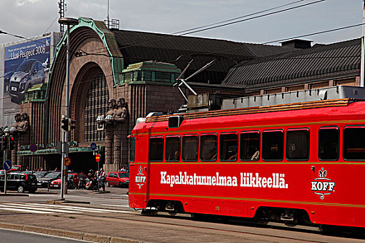 芬兰,赫尔辛基,地铁站,入口,城市,有轨电车