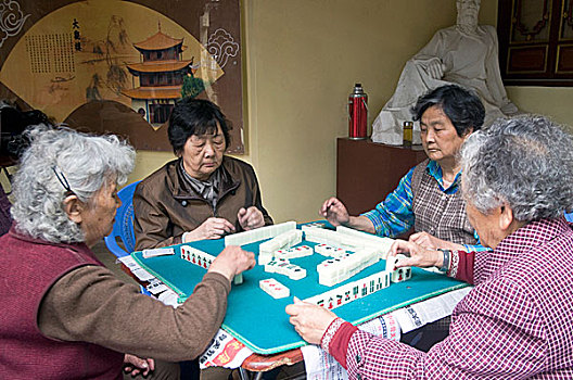 老太太,玩,麻将,公园,昆明,云南,中国,五月,2009年